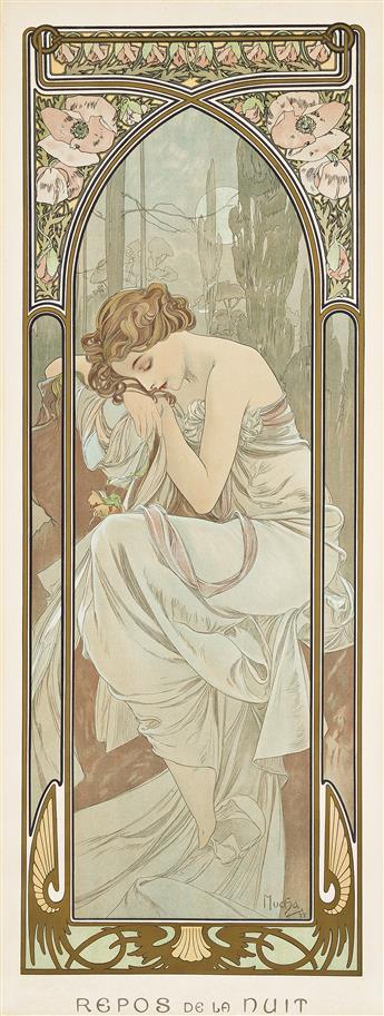 ALPHONSE MUCHA (1860-1939).  [TIMES OF THE DAY]. Group of four decorative panels. 1899. Each 42¾x16½ inches, 108½x42 cm. [F. Champenois